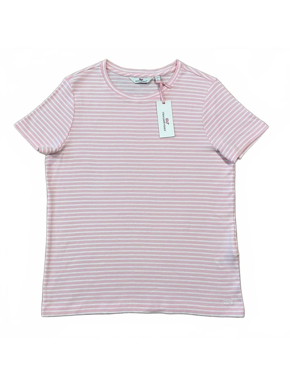 NWT Vineyard Vines Casual Knits Striped Simple Crewneck T Shirt Pink Size Large